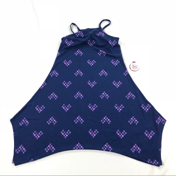 NWOT SO Girls Strappy Casual Sun Dress Blue w/Pixilated Heart print - Picture 2 of 7